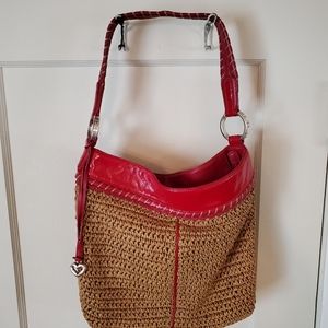Brighton straw & red leather bag